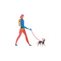 ÃÂ¡artoon chinese crested and personal dog-walker. Girl with pet outdoors.